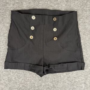 Wet Seal Nautical Shorts Hot Pants Women's Medium Black Button Front Emo Thrash